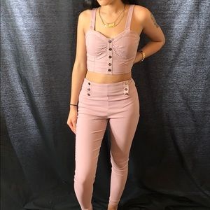 2 piece High waisted pants and crop top - Blush